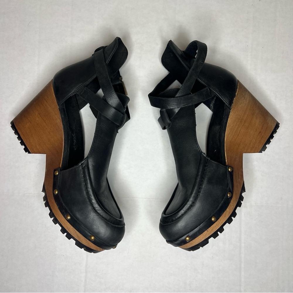 Free People Black Leather Salida Clog Wedges 8.5 - Picture 4 of 15